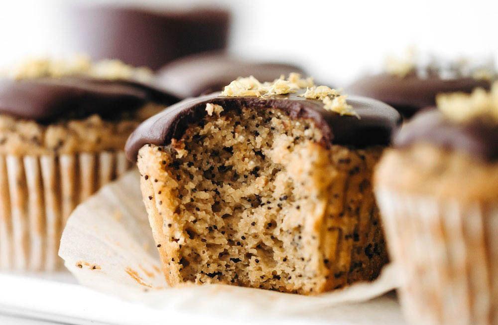 CHOCOLATE GLAZED LEMON POPPY SEED MUFFINS