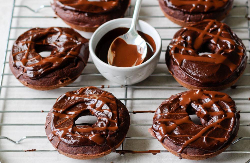 Dark Chocolate Donuts with Chocolate Hazelnut Ganache