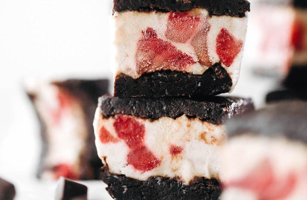 Roasted Strawberry Brownie Ice Cream Sandwiches